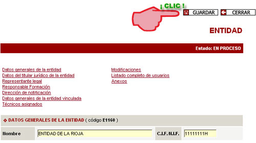 Completar y guardar ficha entidad